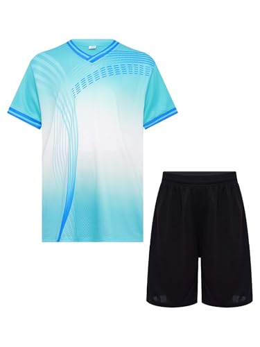 iiniim Kinder Jungen Sport Set 2tlg. Schnelltrockend T-Shirt + Shorts Sportanzug Trainingsanzug für Jogging Fußball Basketball Kleidung Q Hellgrün Schwarz 134-140 von iiniim