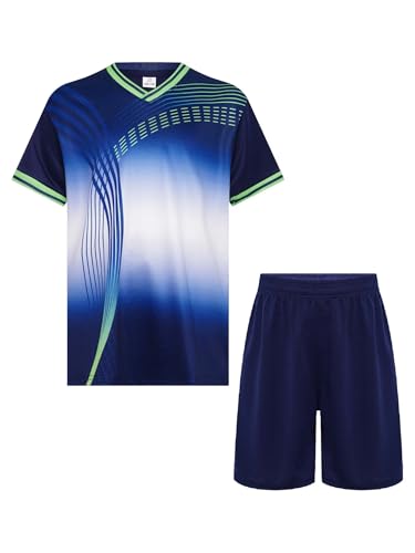 iiniim Kinder Jungen Sport Set 2tlg. Schnelltrockend T-Shirt + Shorts Sportanzug Trainingsanzug für Jogging Fußball Basketball Kleidung Q Marineblau Weiß 134-140 von iiniim