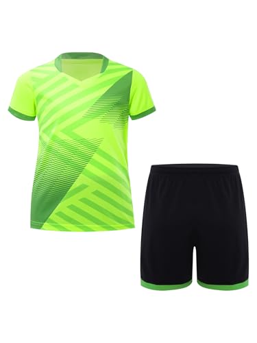 iiniim Kinder Jungen Sport Set 2tlg. Schnelltrockend T-Shirt + Shorts Trainingsanzug Fußball Trikot Set Jogging Fußball Basketball Kleidung A Leuchtendes Grün 134-140 von iiniim
