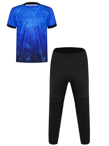 iiniim Kinder Jungen Sport Set Schnelltrockend T-Shirt + Hose Sportanzug Trainingsanzug Jogging Torwart Trikots Fußball Basketball Kleidung Blau 134-140 von iiniim