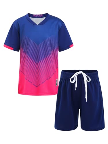 iiniim Kinder Jungen Sportanzug Trainingsanzug 2tlg.Schnelltrockend T-Shirt + Shorts Sport Set Jogginganzug Fußball Trikot Basketball Kleidung A Royal Blau 146-152 von iiniim