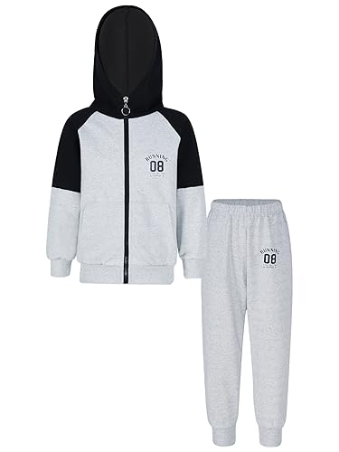 iiniim Kinder Jungen Sportanzug Trainingsanzug Kapuzen Jacke Sweatjacke + Hose Sport Set Jogginganzug Laufen Fußball Basketball Kleidung Grau 146-152 von iiniim