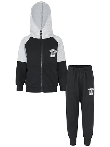 iiniim Kinder Jungen Sportanzug Trainingsanzug Kapuzen Jacke Sweatjacke + Hose Sport Set Jogginganzug Laufen Fußball Basketball Kleidung Schwarz 146-152 von iiniim