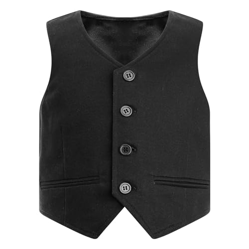 iiniim Kinder Jungen Weste Festliche Anzugweste Jacke Gentleman Weste Hochzeit Party Festzug Gr. 98 104 110 116 122 128 134 140 152 164 170 176 Ba Schwarz 134-140 von iiniim