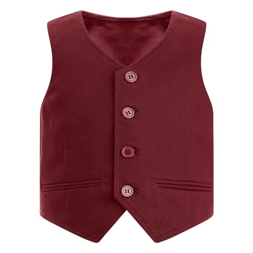 iiniim Kinder Jungen Weste Festliche Anzugweste Jacke Gentleman Weste Hochzeit Party Festzug Gr. 98 104 110 116 122 128 134 140 152 164 170 176 Ba Weinrot 110-116 von iiniim