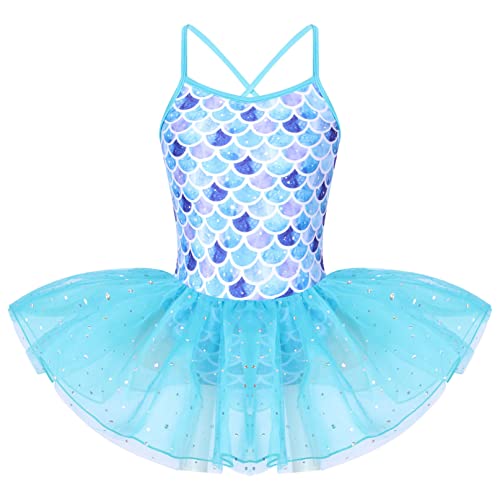 iiniim Kinder Kleid Mädchen Prinzessin Kleid Meerjungfrau Kostüm Ballerina Trikot Latein Tanzkleid Fasching Karneval Kostüm Partykleid T Blau T 128-140 von iiniim