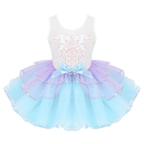 iiniim Kinder Kleid Mädchen Prinzessin Kostüm Ballerina Latein Tanzkleid Pailletten Tutu Kleid Fasching Karneval Kostüm Partykleid Himmel Blau 122-128 von iiniim