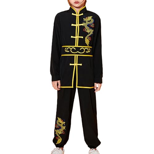 iiniim Kinder Kung Fu Uniform Jungen Mädchen Tai Chi Anzug Drache Stickerei Langarm Tops mit Hose Traditionelle Chinesische Kampfkunst Anzug Schwarz 158-164 von iiniim