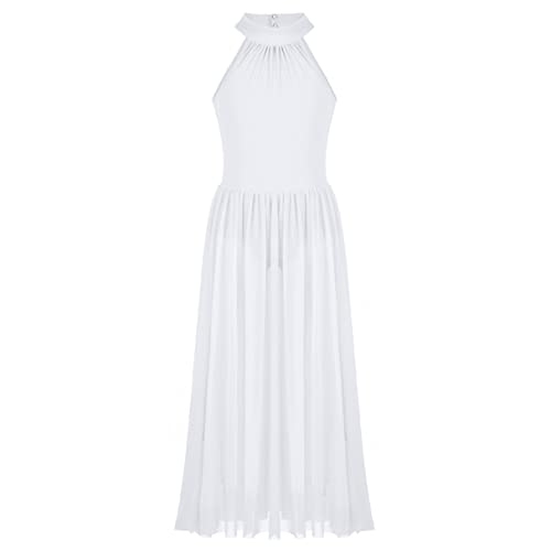 iiniim Kinder Mädchen Ballettkleid Ballett Trikot Tanz-Body mit Mesh Langes Rock Gymnastik Turnanzug Tanzkleid Gr.104-176 A Weiß 164 von iiniim