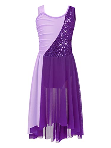 iiniim Kinder Mädchen Ballettkleid Glitzer Lyrisch Tanzkleid Ballerina Kleid Latein Tanzkleid Modern Contemporary Tanzkostüm Lila 170-176 von iiniim