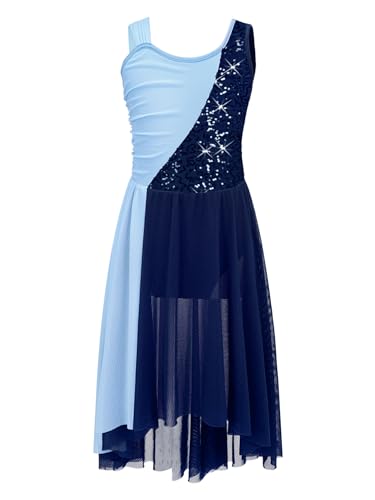 iiniim Kinder Mädchen Ballettkleid Glitzer Lyrisch Tanzkleid Ballerina Kleid Latein Tanzkleid Modern Contemporary Tanzkostüm Marine Blau 170-176 von iiniim
