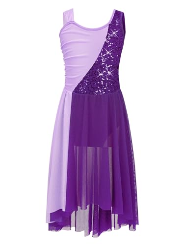 iiniim Kinder Mädchen Ballettkleid Glitzer Lyrisch Tanzkleid Ballerina Kleid Latein Tanzkleid Modern Contemporary Tanzkostüm Gr.92-176 A Lila 134-140 von iiniim