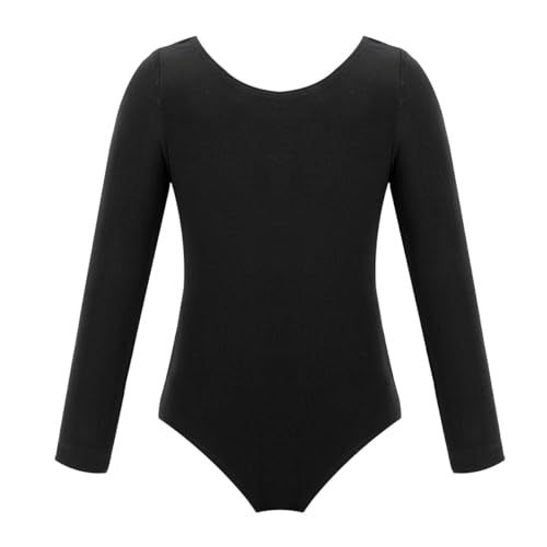 iiniim Kinder Mädchen Body Kurzarm/Langarm Ballettanzug Ballett Trikot Leotard Gymnastikanzug Turnbody Overall Ballettoutfits Gr.98-176 B Schwarz Langarm 140 von iiniim