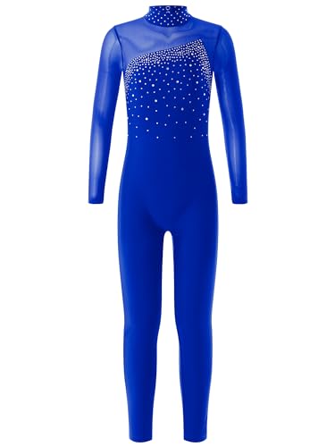 iiniim Kinder Mädchen Eiskunstlauf Body Glitzer Turnanzug Gymnastikanzug Langarm Ballettanzug mit Strass Fitness Sportbody Tanzkleidung Aa Royal Blau 110-116 von iiniim