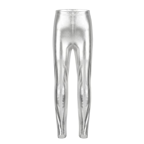 iiniim Kinder Mädchen Hose Leggings Glänzende Metallic Lange Hose Ballett Tanzhose Sport Gym Clubwear Gr.104-152 A Silber 104-110 von iiniim