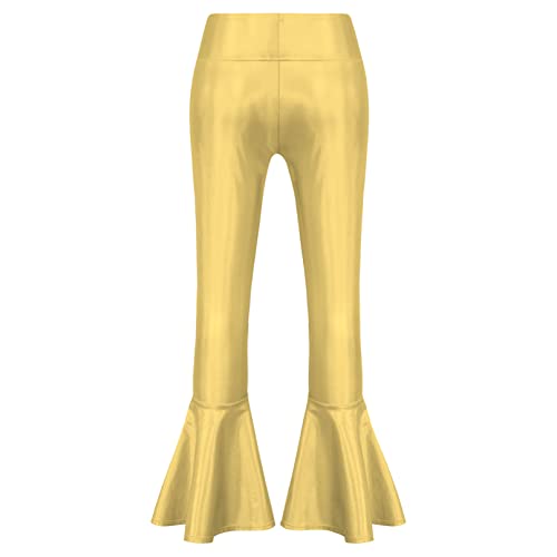 iiniim Kinder Mädchen Hosen Schlaghose Glänzende Metallic Latein Tanzhose Jazz Hip Hop Glocken Hose Leggings Tanz Performance Aa Gold 158-164 von iiniim