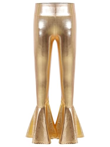 iiniim Kinder Mädchen Hosen Schlaghose Glänzende Metallic Latein Tanzhose Jazz Hip Hop Glocken Hose Leggings Tanz Performance Gold 134-140 von iiniim