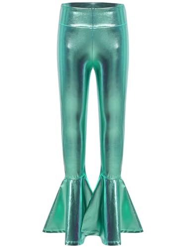 iiniim Kinder Mädchen Hosen Schlaghose Glänzende Metallic Latein Tanzhose Jazz Hip Hop Glocken Hose Leggings Tanz Performance Lake Grün 110-116 von iiniim