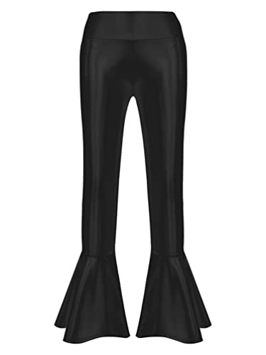 iiniim Kinder Mädchen Hosen Schlaghose Glänzende Metallic Latein Tanzhose Jazz Hip Hop Glocken Hose Leggings Tanz Performance Schwarz 134-140 von iiniim