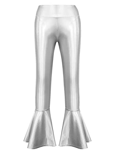 iiniim Kinder Mädchen Hosen Schlaghose Glänzende Metallic Latein Tanzhose Jazz Hip Hop Glocken Hose Leggings Tanz Performance Silber 158-164 von iiniim
