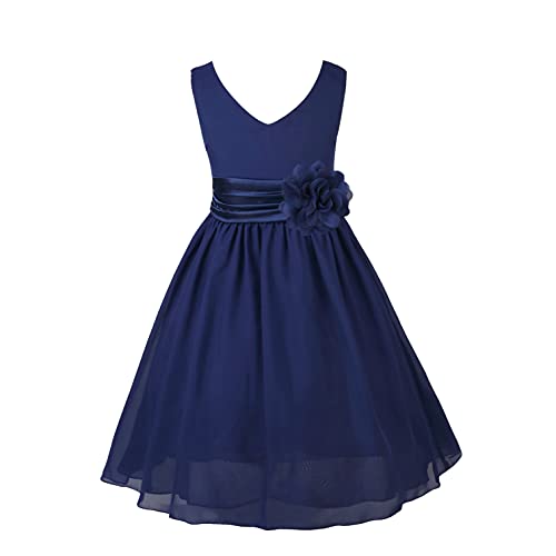 iiniim Kinder Mädchen Kleid Chiffon Hochzeit Blumenmädchenkleid Ärmellos Prinzessin Kleid Festlich Party Kleid Festzug Gr.92-164 A Marine Blau 92 von iiniim