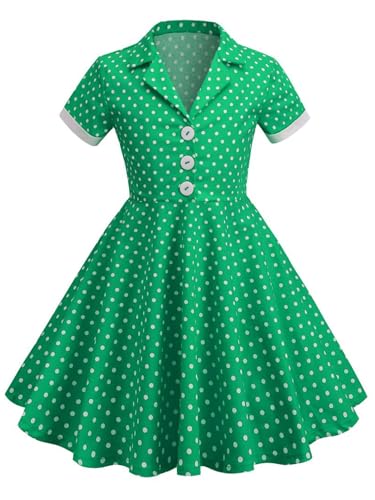 iiniim Kinder Mädchen Kleider 1950er Vintage Rockabilly Kleid Polka Dots A-Linie Kleid Abendkleid Geburtstag Partykleid Festkleid A Grün 146-152 von iiniim