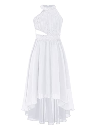 iiniim Kinder Mädchen Kleider Festlich Kleid Neckholder Hochzeit Brautjungfernkleid Chiffon Langes Abendkleid Partykleid Festkleider Gr.104-176 D Weiß 152 von iiniim