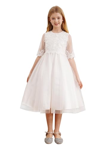 iiniim Kinder Mädchen Kleider Prinzessin Kleid Hochzeit Blumenmädchen Kleid Kommunionkleid Taufe Festlich Partykleid Abendkleid Festzug C Weiß A 164 von iiniim