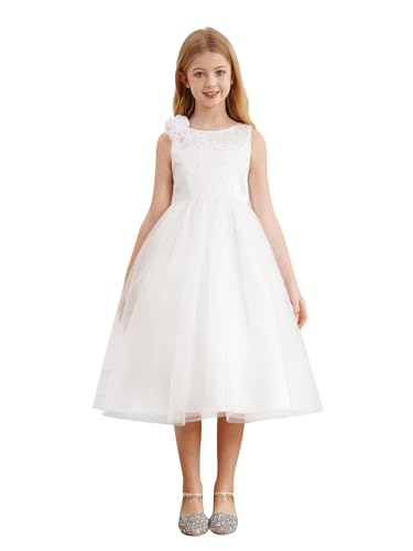 iiniim Kinder Mädchen Kleider Prinzessin Kleid Hochzeit Blumenmädchen Kleid Kommunionkleid Taufe Festlich Partykleid Abendkleid Festzug D Weiß 140 von iiniim