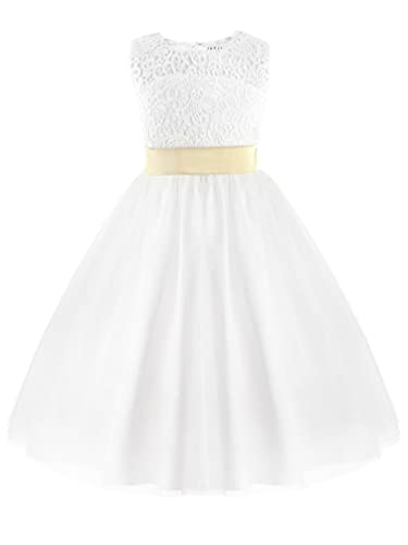 iiniim Kinder Mädchen Kleider Prinzessin Kleid Hochzeit Blumenmädchen Kleid Kommunionkleid Taufe Festlich Partykleid Abendkleid Festzug A Weiß 140 von iiniim