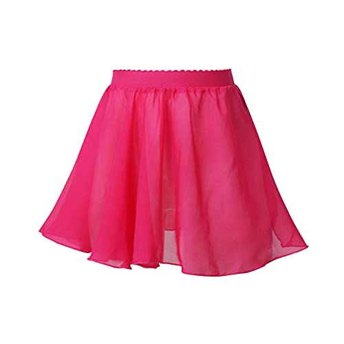 iiniim Kinder Mädchen Rock Chiffon Ballettrock mit Gummibund Minirock Ballettröckchen Tanzrock Sport Übung Wickelrock Gr.104-152 Aa Dunkel Rosa 146-152 von iiniim