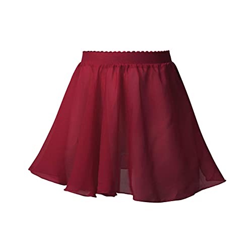 iiniim Kinder Mädchen Rock Chiffon Ballettrock mit Gummibund Minirock Ballettröckchen Tanzrock Sport Übung Wickelrock Gr.104-152 Aa Weinrot 122-128 von iiniim