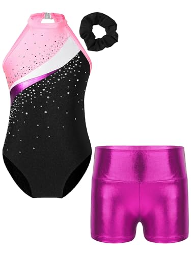 iiniim Kinder Mädchen Turnanzug Gymnastikanzug Ärmellos Ballettanzug Tanzbody mit Strass Ballett Trikot Gymnastik Leotard Gr.104-176 Ab Rosa&Rose 128 von iiniim