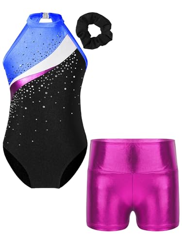 iiniim Kinder Mädchen Turnanzug Gymnastikanzug Ärmellos Ballettanzug Tanzbody mit Strass Ballett Trikot Gymnastik Leotard Gr.104-176 Ab Royal Blau&Rose 140 von iiniim