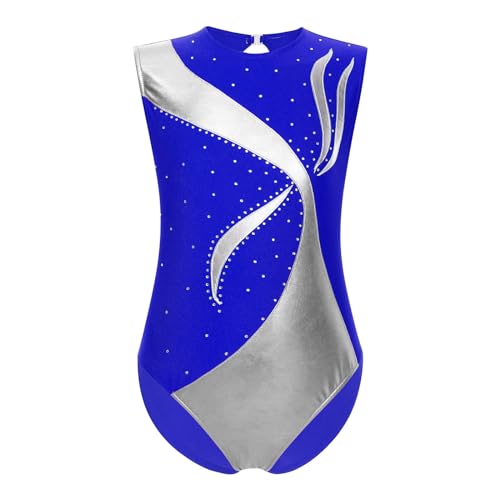 iiniim Mädchen Turnanzug Glitzer Gymnastikanzug Ärmellos Ballettanzug Tanzbody Ballett Trikot Gymnastik Leotard Akrobatik Tanzkostüm Ae Blau B 128 von iiniim