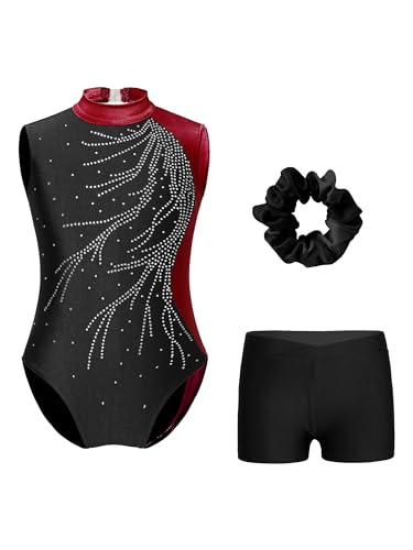 iiniim Kinder Mädchen Turnanzug Gymnastikanzug Ärmellos Ballettanzug Tanzbody mit Strass Ballett Trikot Gymnastik Leotard Gr.104-176 C Weinrot A 164 von iiniim