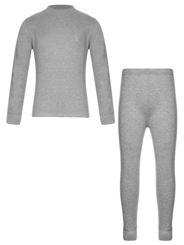 iiniim Kinder Thermounterwäsche Set Jungen Mädchen Rollkragen Langarmshirt Oberteil Thermo Leggings Warme Fussball Skiunterwäsche A Grau 170-176 von iiniim