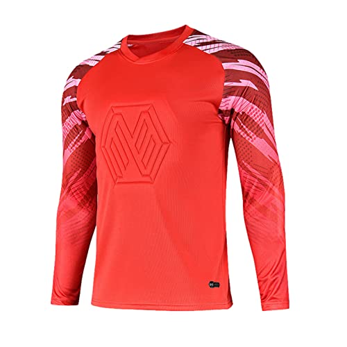 iiniim Kinder Torwart Trikots Jungen Fußball Trikot Gepolstert Torwart Shirt Langarm Sport Shirt Basketball Fußballtraining Tops C Rot 140-146 von iiniim