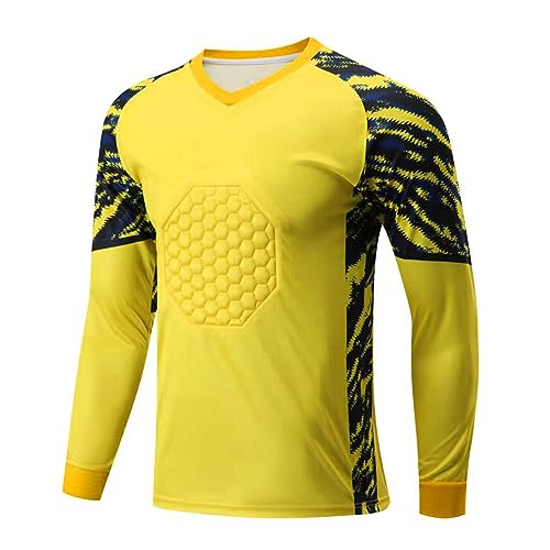 iiniim Kinder Torwart Trikots Jungen Fußball Trikot Gepolstert Torwart Shirt Langarm Sport Shirt Basketball Fußballtraining Tops Ga Gelb 146-152 von iiniim