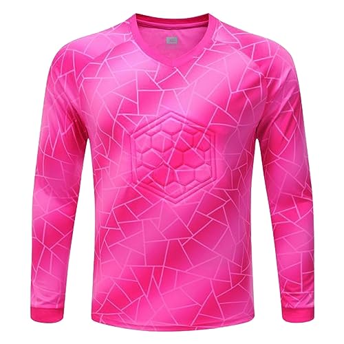 iiniim Kinder Torwart Trikots Jungen Fußball Trikot Gepolstert Torwart Shirt Langarm Sport Shirt Basketball Fußballtraining Tops I Dunkel Rosa 134-140 von iiniim