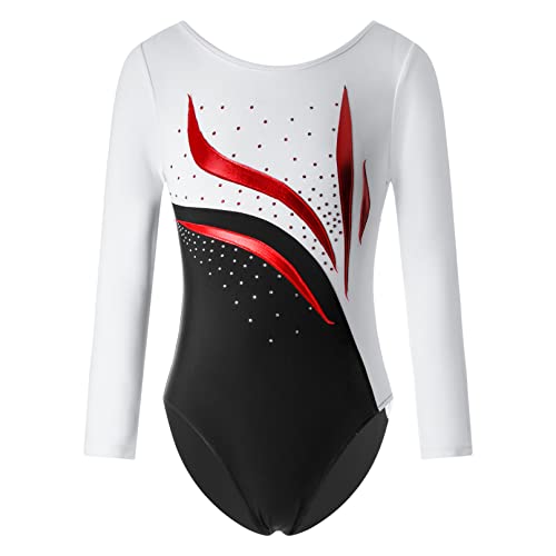 iiniim Kinder Turnanzug Gymnastikanzug mit Strass Gymnastik Leotard Mädchen Glitzer Eiskunstlauf Body Anzug Ballett Trikot Wettbewerb Tanzkostüm C Weiß 158-164 von iiniim