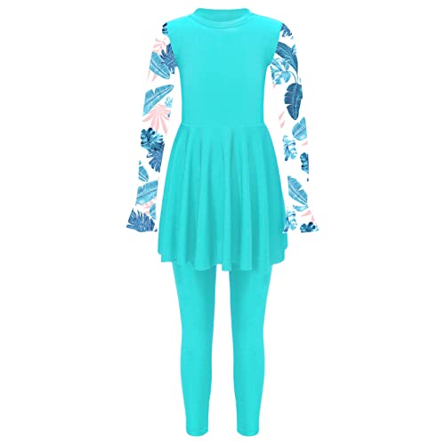 iiniim Mädchen Badeanzug Langarm Rashguard Badekleid mit Badehose Zweiteiler Bademode UV Schutz Badebekleidung Muslim Islamisch Burkini Bikini Set Ca Lake Grün 158-164 von iiniim