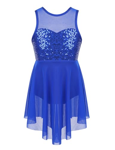 iiniim Mädchen Ballettkleid Ballettanzug Gymnastik Turnanzug mit Asymmetrisch Rock Pailletten Ballerina Latein Tanzkleid Gr.116-176 A Blau 128 von iiniim