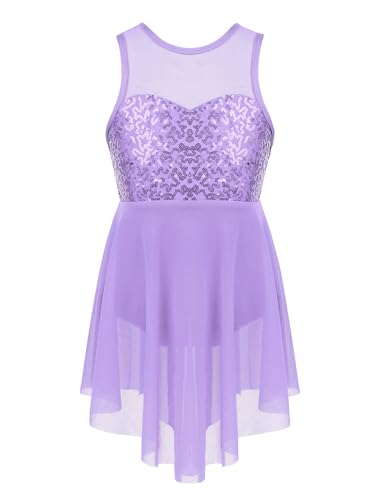 iiniim Mädchen Ballettkleid Ballettanzug Gymnastik Turnanzug mit Asymmetrisch Rock Pailletten Ballerina Latein Tanzkleid Gr.116-176 A Lavendel 164 von iiniim