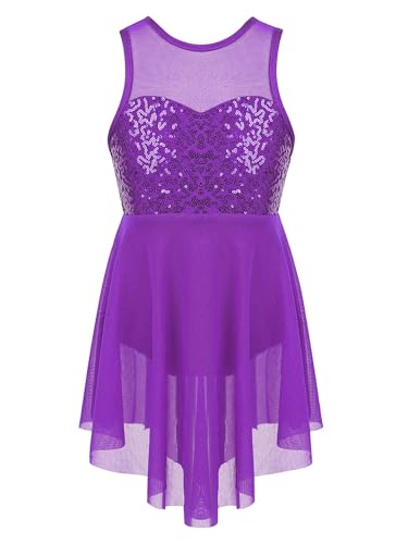 iiniim Mädchen Ballettkleid Ballettanzug Gymnastik Turnanzug mit Asymmetrisch Rock Pailletten Ballerina Latein Tanzkleid Gr.116-176 Aa Lila 152 von iiniim