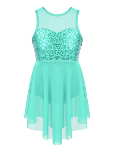 iiniim Mädchen Ballettkleid Ballettanzug Gymnastik Turnanzug mit Asymmetrisch Rock Pailletten Ballerina Latein Tanzkleid Gr.116-176 Mint Grün 176 von iiniim