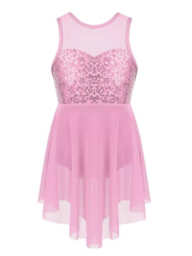 iiniim Mädchen Ballettkleid Ballettanzug Gymnastik Turnanzug mit Asymmetrisch Rock Pailletten Ballerina Latein Tanzkleid Gr.116-176 Rosa 164 von iiniim