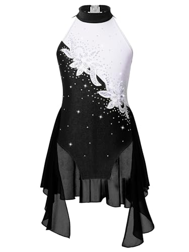 iiniim Mädchen Ballettkleid Eiskunstlauf Kleid Rollschuhkleid Ärmellos Ballettanzug Ballerina Latein Tanzkleid Gymnastik Wettbewerb Gr.110-176 D Schwarz 122-128 von iiniim