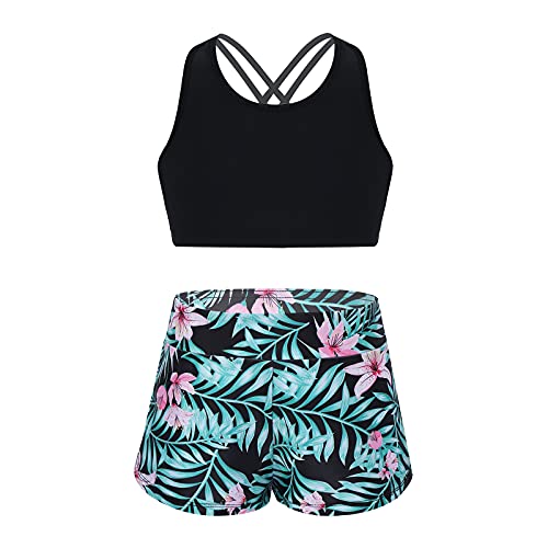 iiniim Mädchen Bikini Tankini Set Sport Tank Top+Shorts Bademode Zweiteiler Badeanzug Kinder Badebekleidung Sommer Schwimmen A Schwarz&Grün 170-176 von iiniim