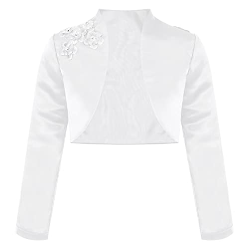 iiniim Mädchen Bolero Festlich Jäckchen Langarm Schulterjacke Cardigan Tops Für Taufe Kommunion Hochzeit Blumenmädchen Kleid D Weiß 146-152 von iiniim